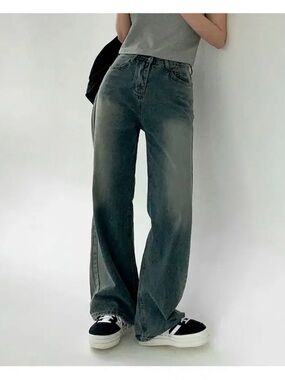 Wide Leg High-Rise Women Jeans - Washed Gray